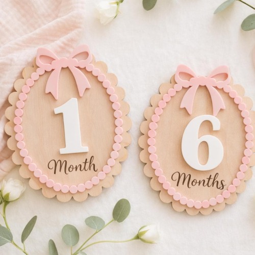 Monthly Milestone Discs for Baby Photos | Interchangeable Numbers Milestone Set of 2 | Baby Girl Bow Nursery
