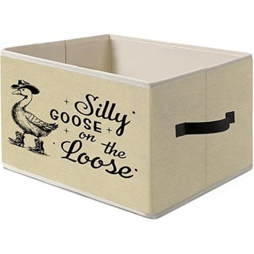 Western Goose Nursery Decor Storage Bins Box,Funny Cowboy Silly Goose on the Loose Foldable Collapsible Storage Basket Organizer for Kids Boy Nursery Room Bedroom Playroom Toys Books