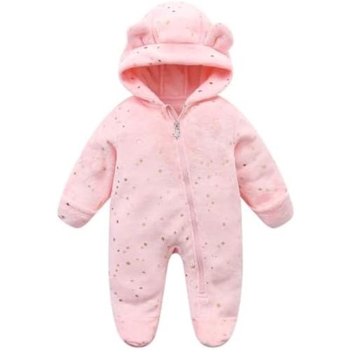 Baby Fleece Jumpsuit for 0-3 Months Infant Bear Snowsuit Newborn Romper Warm Coat