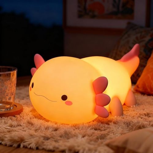 Amaredom Axolotl Night Light, Cute Axolotl Lamp, Silicone Dimmable Nursery Nightlight, Rechargeable LED Bedside Lamp with 20 Minutes Timer & Tap Control Baby Girls Women Bedrooms, Living Room