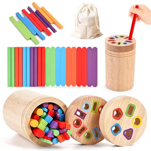 Wooderma Wooden Learning Color Sorting Toys, Montessori Toys for 2 3 4 Year Old, Montessori Travel Toy, Fine Motor Skills Sensory Toy for for Baby Boys Girls