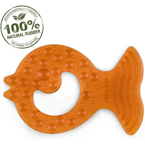 CaaOcho Pure Natural Rubber Baby Teether, Without Holes, One-Piece Hygienic Design Teether for Babies BPA Free, Covers All Teething Stages, All Natural, Textured for Sensory Play, Teething Toy for Molars