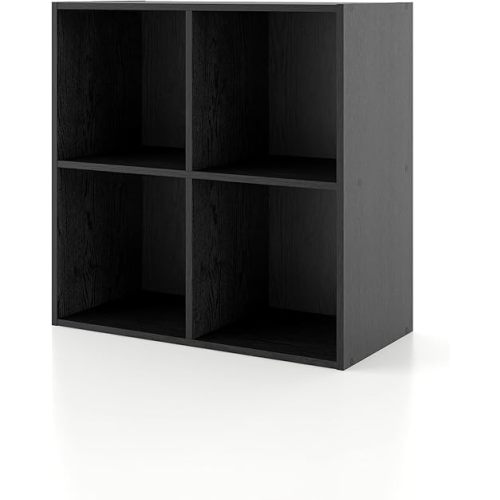 HOMES: INSIDE + OUT Apexa 4 Cube Storage Organizer Shelves, Stackable Wood Bookcase Fits Cubby Bins for Organization, Dorm Teen Room Decor & Home Office, Black