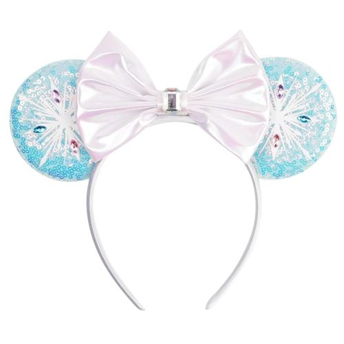 Snow Princess Headband - White Ice Ears Mouse Headband for Women, Sparkle Sequins, Trip Accessory