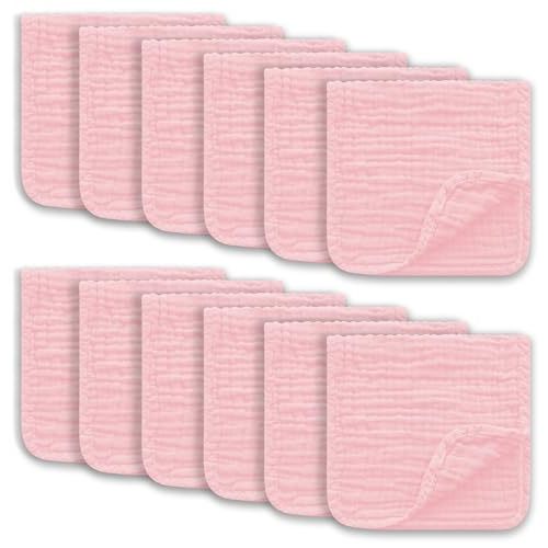 Ease Cubs Muslin Burp Cloths Large 100% Cotton Hand Washcloths for Boys & Girls, Baby Essentials Extra Absorbent and Soft Burping Rags for Newborn Registry (Pink, 12-Pack, 20" X10")