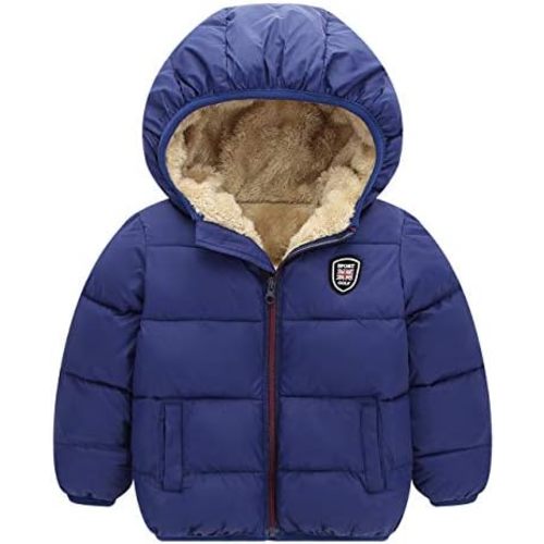 Happy Cherry Boys Girls Winter Thick Jacket Warm Fleece Fur Lining Zipper Hooded Windproof Coat Outwear for 1-7 Years