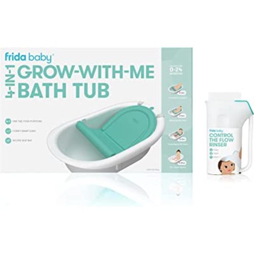 4-in-1 Grow-with-Me Bath Tub & Control The Flow Rinser Cup Bath Time Kit