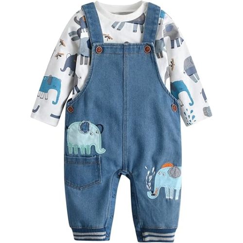 Cute Baby Boy Clothes Suit Toddler Boys' Striped long Sleeve T-Shirt+Denim Overalls Jumpsuit Pants Outfits Sets