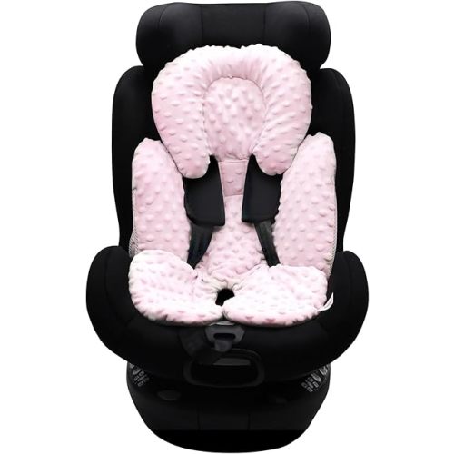 KAKIBLIN Infant Car Seat Insert, Baby Carseat Head & Body Support for Newborn, 2-in-1 Reversible Baby Car Seat Cushion, Soft Stroller Cushion Insert for Car Seats, Bouncer, Strollers, Swing (Pink)