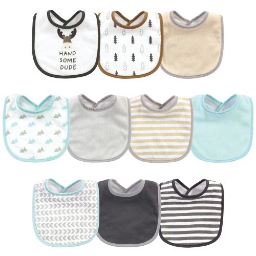 Hudson Baby Infant Boy Cotton and Polyester Bibs 10pk, Handsome Moose, One Size - Handsome Moose - One Size