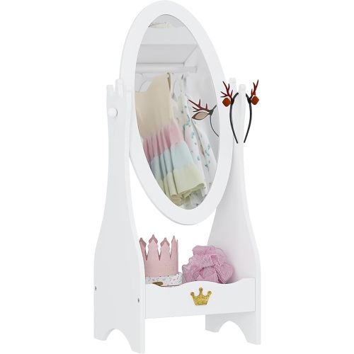 UTEX Kids Full Length Mirror, Kids Free-Standing Dressing Mirror with Adjustable Viewed, Wooden Kids Dressing Up Storage for 3-7 Years Old, White