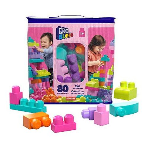 MEGA BLOKS 80-piece Big Building Bag Blocks for Toddlers 1-3, Pink