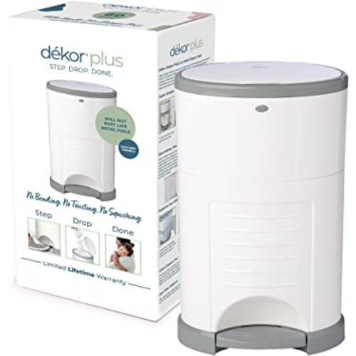 Dekor Plus Hands-Free Diaper Pail | White | Easiest to Use | Just Step – Drop – Done | Doesn’t Absorb Odors | 20 Second Bag Change | Most Economical Refill System |Great for Cloth Diapers