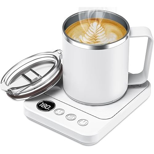 Coffee Mug Warmer & Mug Set for Desk, Electric 36W Coffee Cup Warmer with Auto Shut Off/Timer. Smart Cup Mug Heater with 16oz Cup for Heating Coffee in Home/Office, Coffee, White