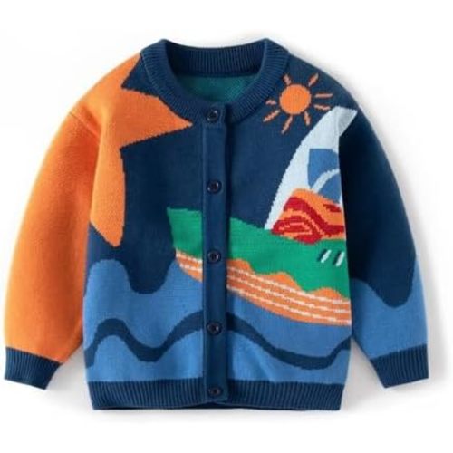 Baby Boy Girls Knit Sweater Cardigan Coat, Long Sleeved Round Neck Button Closure Tops for Toddler