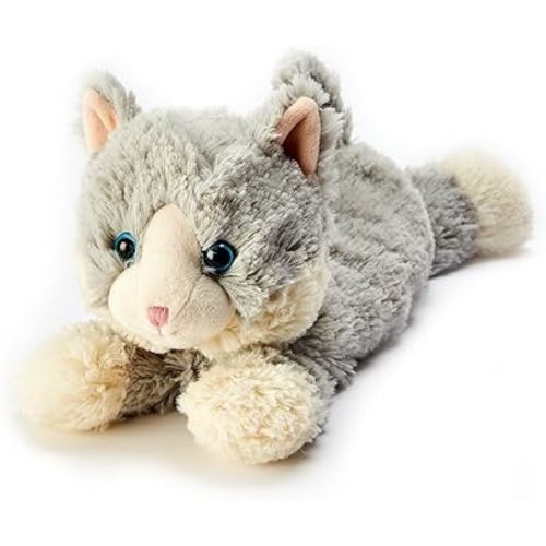 warmies Microwavable & Weighted Stuffed Animals, Laying Down Gray Cat - Heated Stuffed Animal Plushie for Warmth & Comfort - Cute Soft Plush Toys for Boys, Girls, Babies & Toddlers