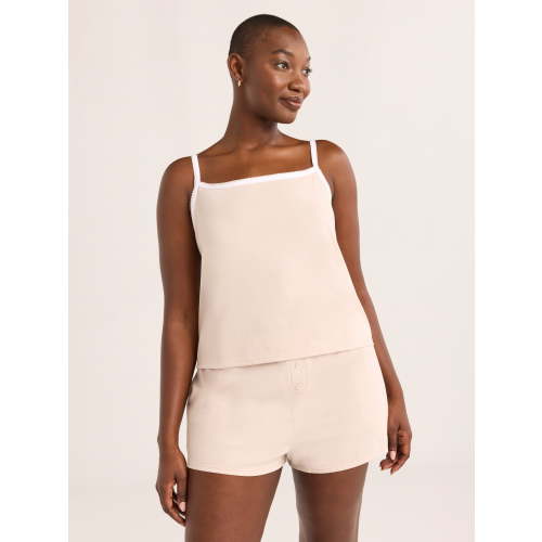 Joyspun Women's Jersey Picot Cami Top and Shorts Pajama Set, 2-Piece, Sizes XS-3X