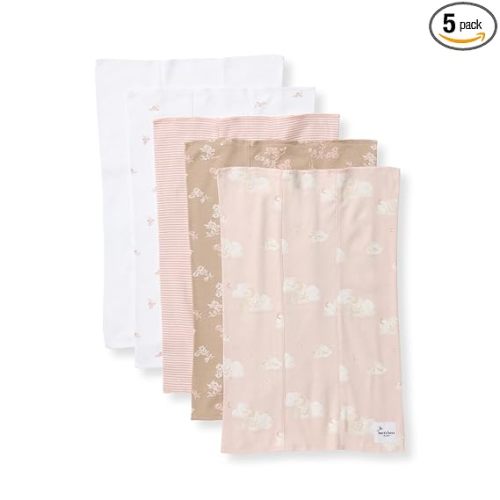 Burts Bees Baby Infant Burp Cloths, 100% Organic Cotton Extra Absorbent Soft Fabric Drool Cloths, 5-Pack Newborn Must-Have Essential Large Burping Cloths, One Size 17 x 11.75 Inches