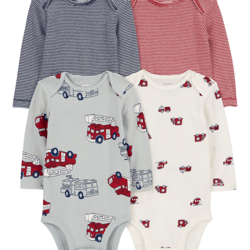 Multi Baby 4-Pack Long-Sleeve Firetruck Bodysuits | Carter’s Oshkosh Canada
