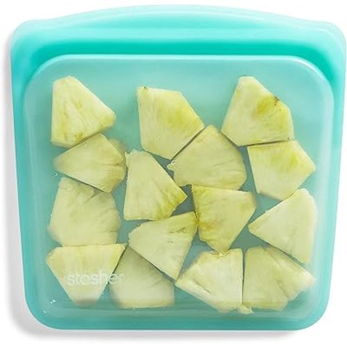 Stasher Platinum Silicone Food Grade Reusable Storage Bag, Aqua (Sandwich) | Reduce Single-Use Plastic | Cook, Store, Sous Vide, or Freeze | Leakproof, Dishwasher-Safe, Eco-friendly | 28 Oz