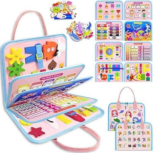 Exorany Busy Board Montessori Toys for Toddler Girl & Boy Birthday Gifts, Busy Book Learning Sensory Toys for Toddlers, Toddler Travel Educational Activities Fine Motor Skills