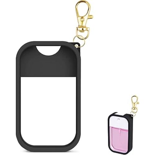 TERPINK Silicone Case Compatible with Touchland Hand Sanitizer Spray, Protective Case with Keychain for Power Mist and Glow Mist 1 fl oz, Hand Sanitizer Spray Accessory (Black, 1 Pack)