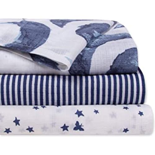 Burt's Bees Baby Swaddles, Muslin Cotton Blankets, Multipurpose Lightweight & Breathable 100% Organic Cotton, Hello Moon, Pack of 3