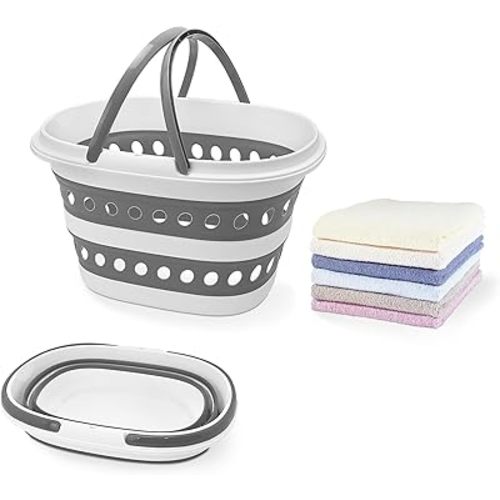 Compact 4.2 Gallon (16L) Collapsible Laundry Basket - Small Size with Handle - Foldable Pop-up Storage Container - Space-Saving Portable Hamper for Sorting Clothes(1,Gray)