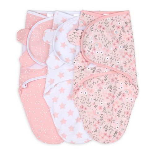 The Peanutshell Pink Floral Stars 3-Pack Swaddles