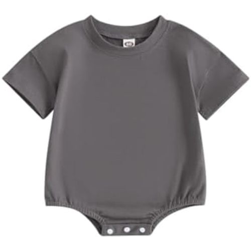 Merqwadd Baby Boy Girl Bubble Romper Infant Oversize Plain Crewneck T-Shirt Bodysuit Tops