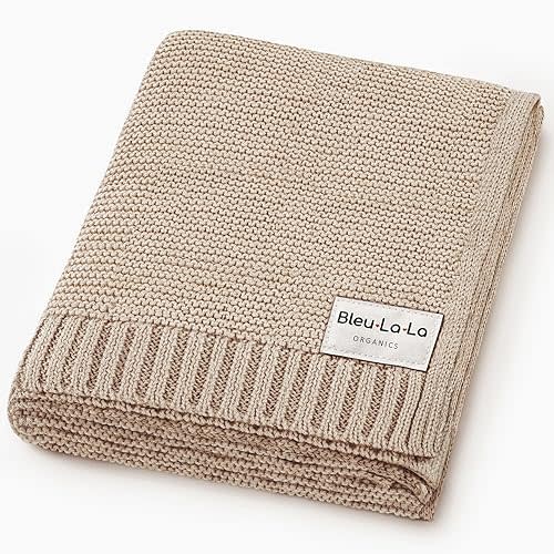 Bleu La La - 100% Organic Cotton Heritage Knit Textured Baby Quilt Blanket – Signature Heritage Knit, Soft Breathable Newborn Baby Blanket (Heritage - Oatmeal)
