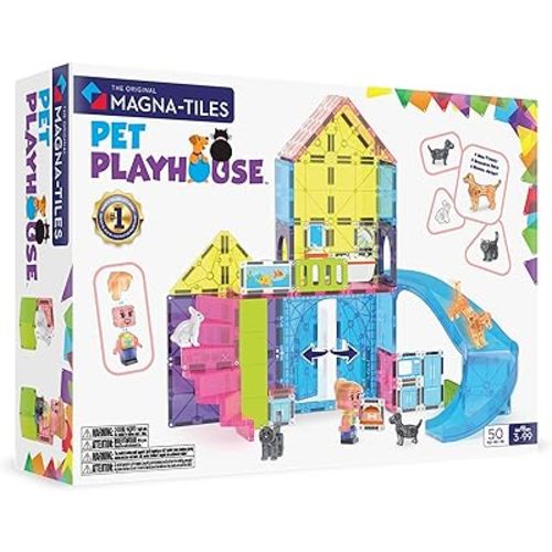 Magna-Tiles Pet Playhouse 50-Piece Magnetic Construction Set, The Original Magnetic Building Brand