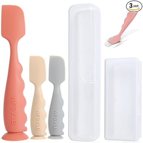Baby Diaper Cream Spatula with Case,1 Large 2 Mini Diaper Spatula with 2 Case,Butt Spatulas Baby Diaper Cream Applicator, Soft Butt Paste spatula Diaper Rash spatulas with Case Red Gray Beige