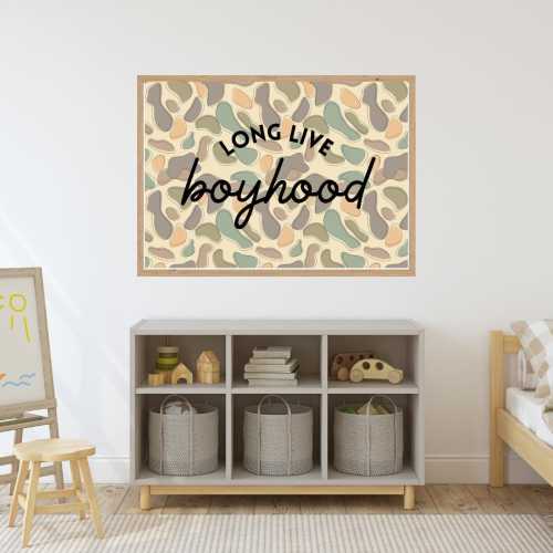 Long Live Boyhood Wall Art, Camo Hunting Rustic Western Decor, Printable Poster, Baby boy Nursery & Playroom Decor, Little Toddler Boys Room