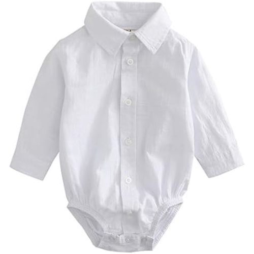 MOMOLAND Infant Baby Boys Woven Button Up Bodysuit Shirt