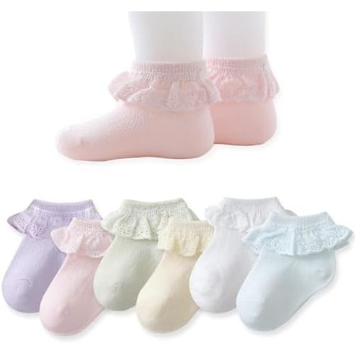 EPEIUS Baby Lace Socks Newborn Girl Eyelet Ruffle Socks Infant Toddler Dress Crew Socks 0-6/6-12/12-24 Months