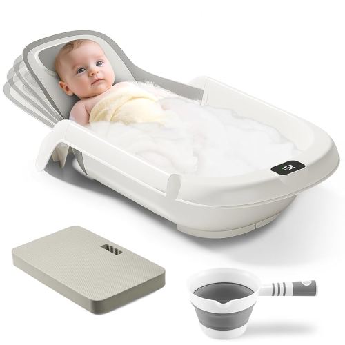 Baby Bathtub,5-in-1 Reclining Baby Bathtub,Baby Bath Tub with Real-Time Thermometer, Adjustable Recline for Custom Comfort for Newborn to Toddler- Ages 0 to 36 Months,Portable Newborn Travel Bath tub