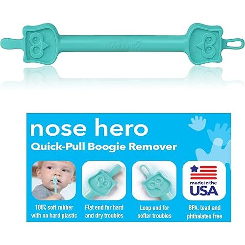 Nose Hero - Baby Nose and Ear Cleaner Tool - Made in USA 100% Soft Flexible Rubber Infant Booger Picker - Essential Baby Care Products - Nasal Boogie Sucker Tool - Safe, BPA Free