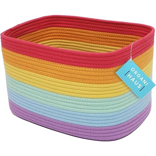 OrganiHaus Rope Rainbow Storage Baskets for Shelves, Rainbow Baskets for Classroom, Baby Basket for Nursery Storage, Rainbow Storage Bins & Toy Organizer, Colorful Baskets for Baby Room