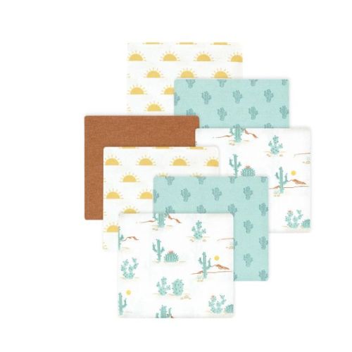Little Treasure Hudson Baby Cotton Poly Flannel Receiving Blankets Multipack, Brown Desert Cactus, 30x30 Inches