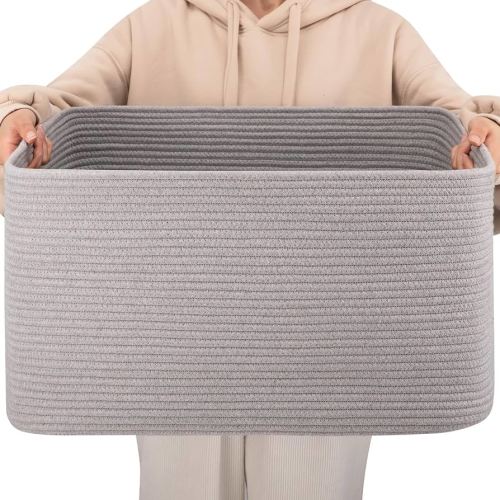 Large Storage Basket, Cotton Rope Woven Blanket Basket, Toy Basket for Baby Room, Basket for Storage in Living Room, 21.7''×17''×12'', Grey