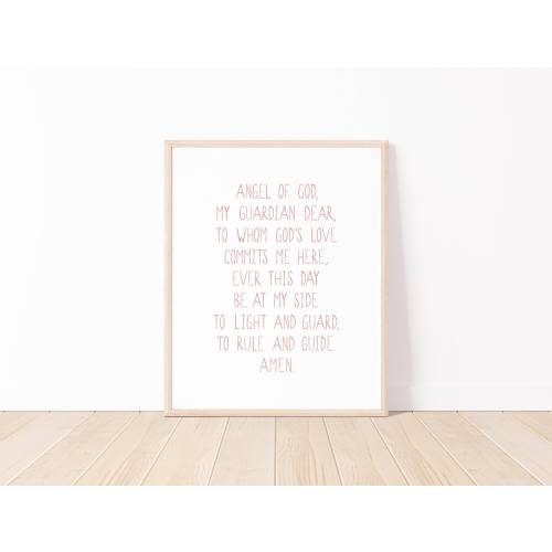 Guardian Angel Prayer Watercolor Art Print | Catholic Nursery Print | Kids Room Wall Art | Catholic Prayer Art Print | Nursery Angel Print
