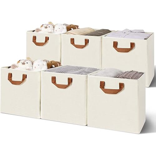 GRANNY SAYS 12x12 Storage Cubes, Cube Storage Bins with Metal Frame, Foldable Cube Storage Organizer, Closet Storage Baskets, Storage Cube Bins, Storage Bins for Shelves, Ivory, 6 Pack