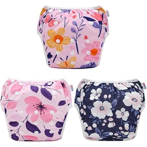 ALVABABY Large Cloth Swim Diaper 3pcs Baby/Toddler/Infant Snap Reusable Adjustable Swimming Diaper Baby Shower Gifts Baby Boy and Girl 3ZSWY54