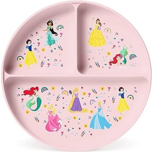 Simple Modern Disney Silicone Plate for Baby and Toddler | Divided and Microwave Safe Plates for Kids | Parker Collection | Princess Rainbows