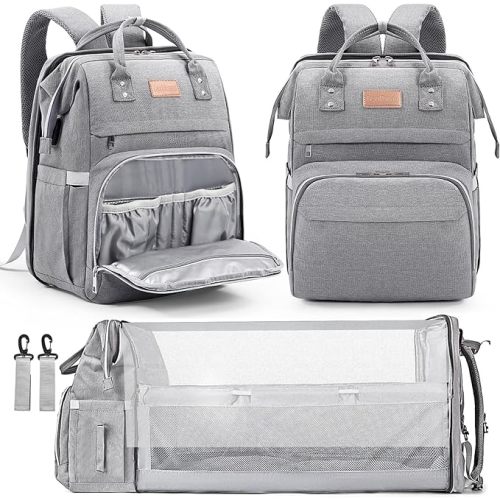Diaper Bag Backpack, Large Capacity Multifunction Baby Bag for Boy Girl, Travel for Moms Dads, Baby Registry Search Shower Gifts Waterproof and Stylish Gray - Grey