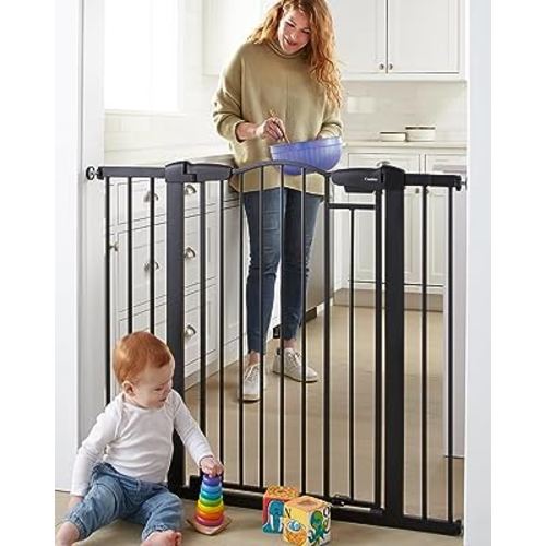 Cumbor 29.7-46" Wide Extra Tall Safety Dog and Baby Gate, 36" Tall Pressure Mounted Auto Closed Pet Gate for Stairs,Doorway, Easy Walk Thru Child Gate for The House, Black, Mom's Choice Awards Winner