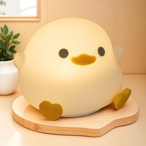 Adorable LED Squishy Animal Night Light - 2 Level Dimmable Nursery Lamp for Kids, Rechargeable Touch Lamp, Cute Dorm Decor - Perfect Baby Boys Girls Gift (Pea Duck)