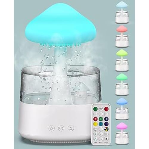 Rain Cloud Humidifier with Remote, Rain Cloud Diffuser, Cloud Humidifier Rain Drop, Mushroom Diffuser, Mushroom Humidifier Waterfall Lamp, Rain Sounds for Sleeping