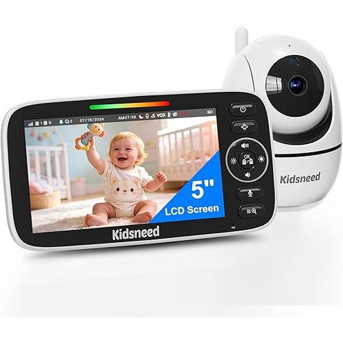 Kidsneed Baby Monitor with Camera and Audio - 5 inch 720P Video Baby Monitor, No WiFi, 48H Battery Life, Night Vision, Two Way Talk, Remote Pan Tilt Zoom, Thermal Monitor，1000 ft Range（530）